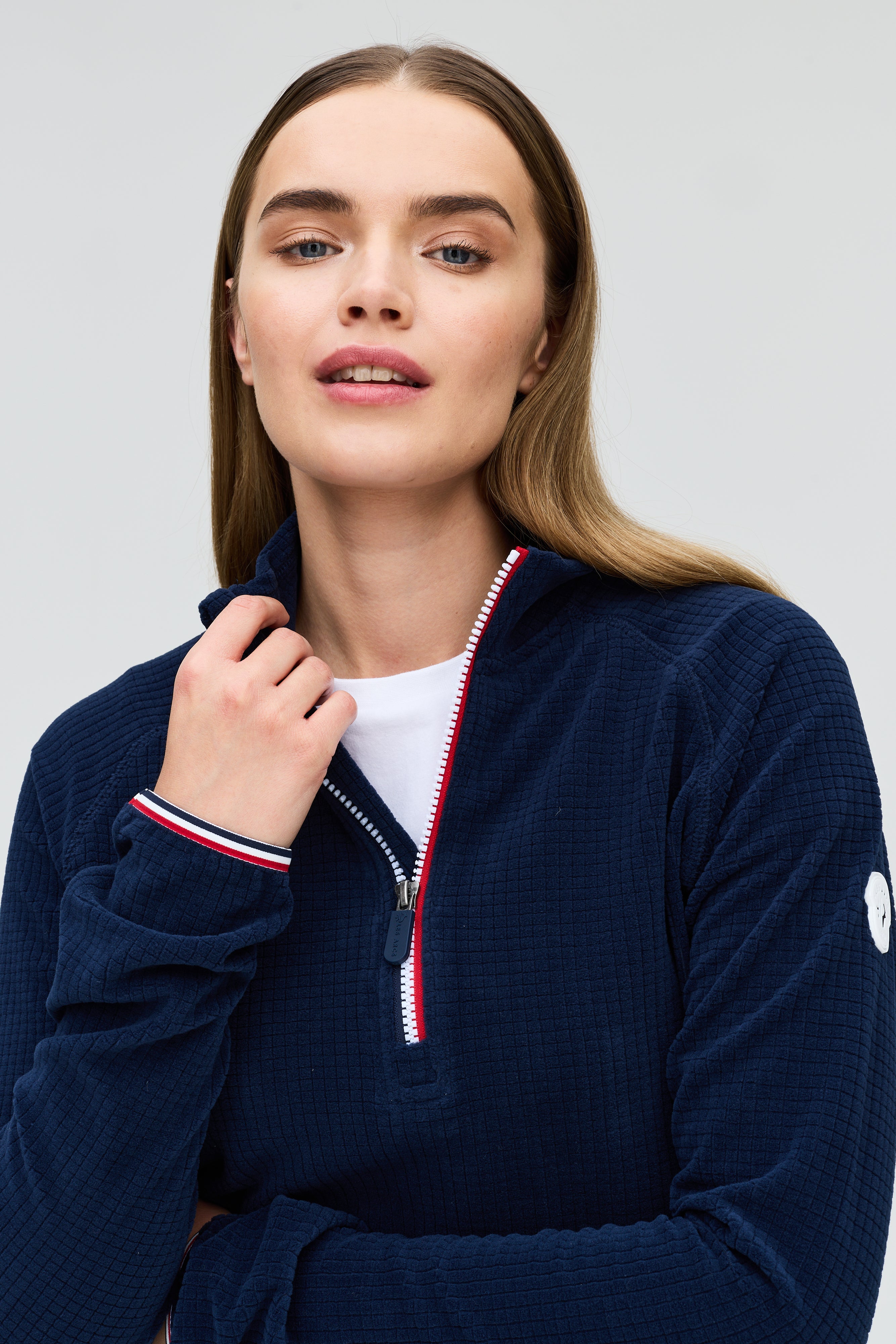 Cherie fleece grid zip neck W