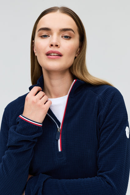 Cherie fleece grid zip neck W